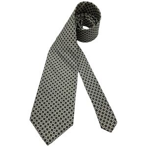 🆕YVES SAINT LAURENT Gray/Ivory Floral Polka Dot Silk LUXURY Tie ITALY